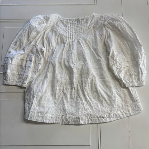 Summersalt White Pleated Button Up Henley Puff Sleeve Top, Sz M - Picture 5 of 5